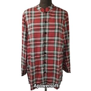 Red Green Plaid Mandarin-Collar Blouse — Norm Thompson